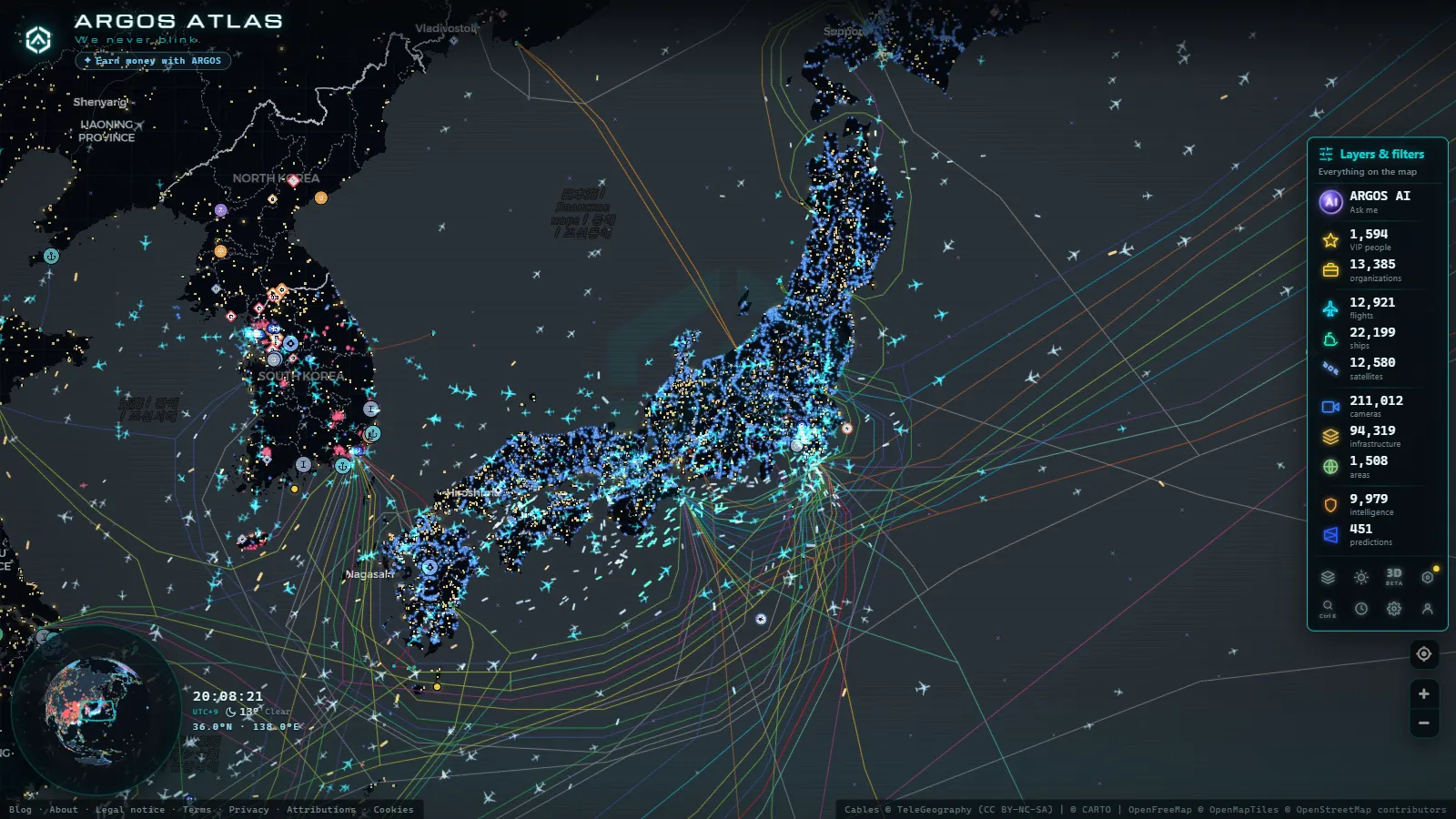 The ARGOS ATLAS live map over Japan