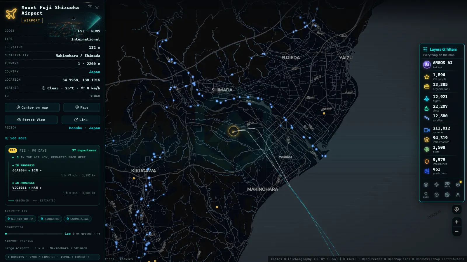 Detail card of Mount Fuji Shizuoka Airport (Airport) on the ARGOS ATLAS map