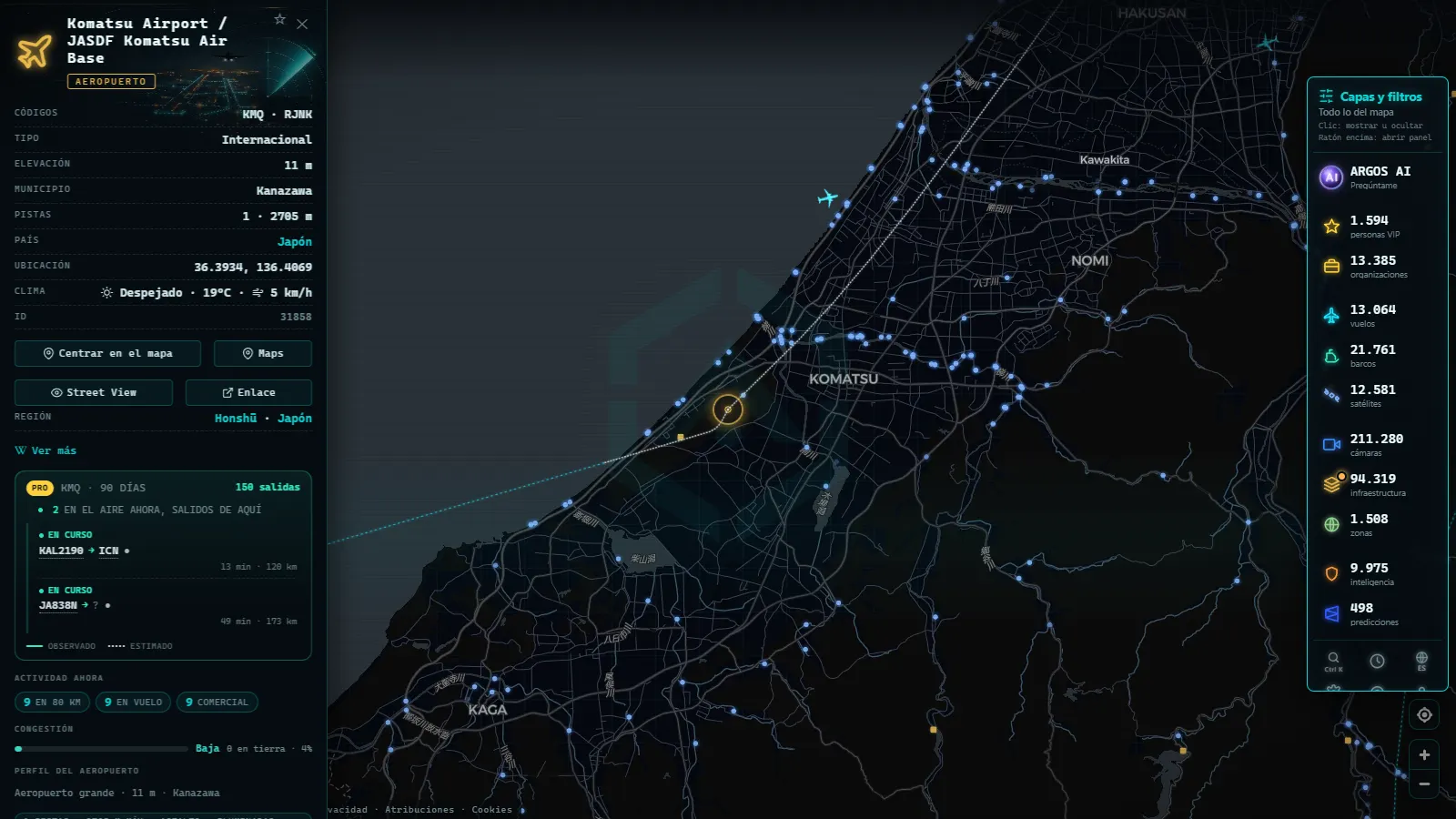 Ficha de Komatsu Airport / JASDF Komatsu Air Base (Aeropuerto) en el mapa de ARGOS ATLAS