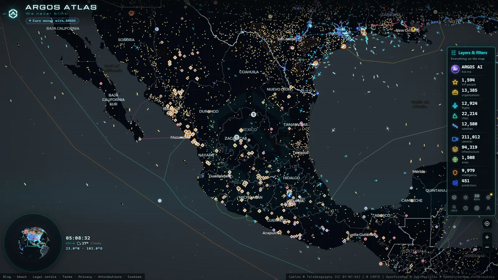 The ARGOS ATLAS live map over Mexico