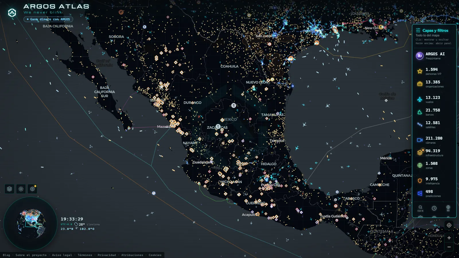 El mapa en vivo de ARGOS ATLAS sobre México