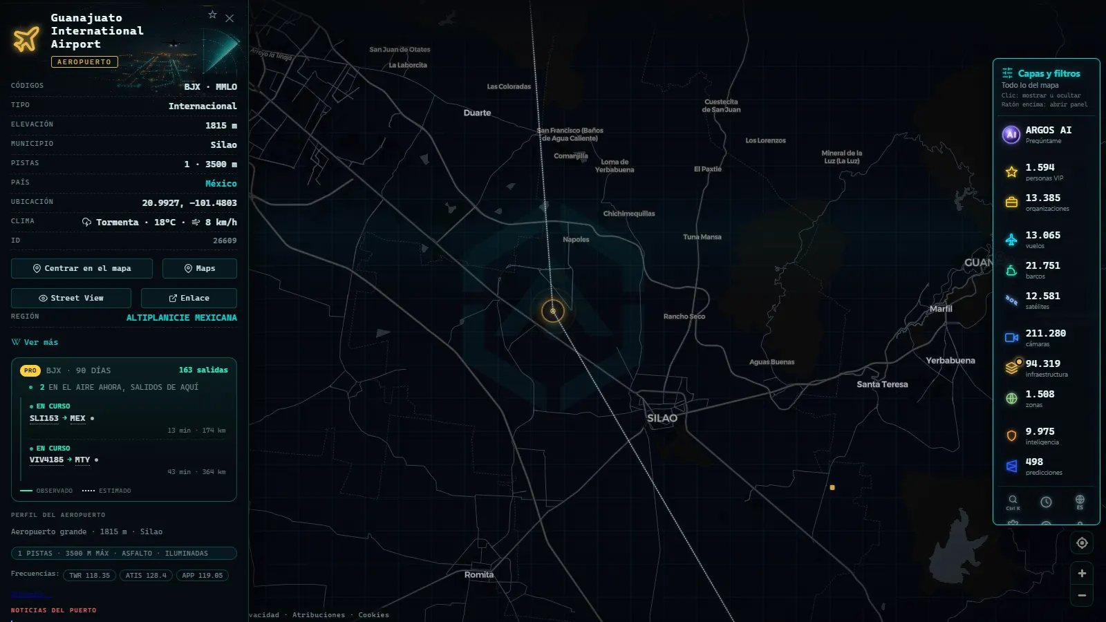 Ficha de Guanajuato International Airport (Aeropuerto) en el mapa de ARGOS ATLAS