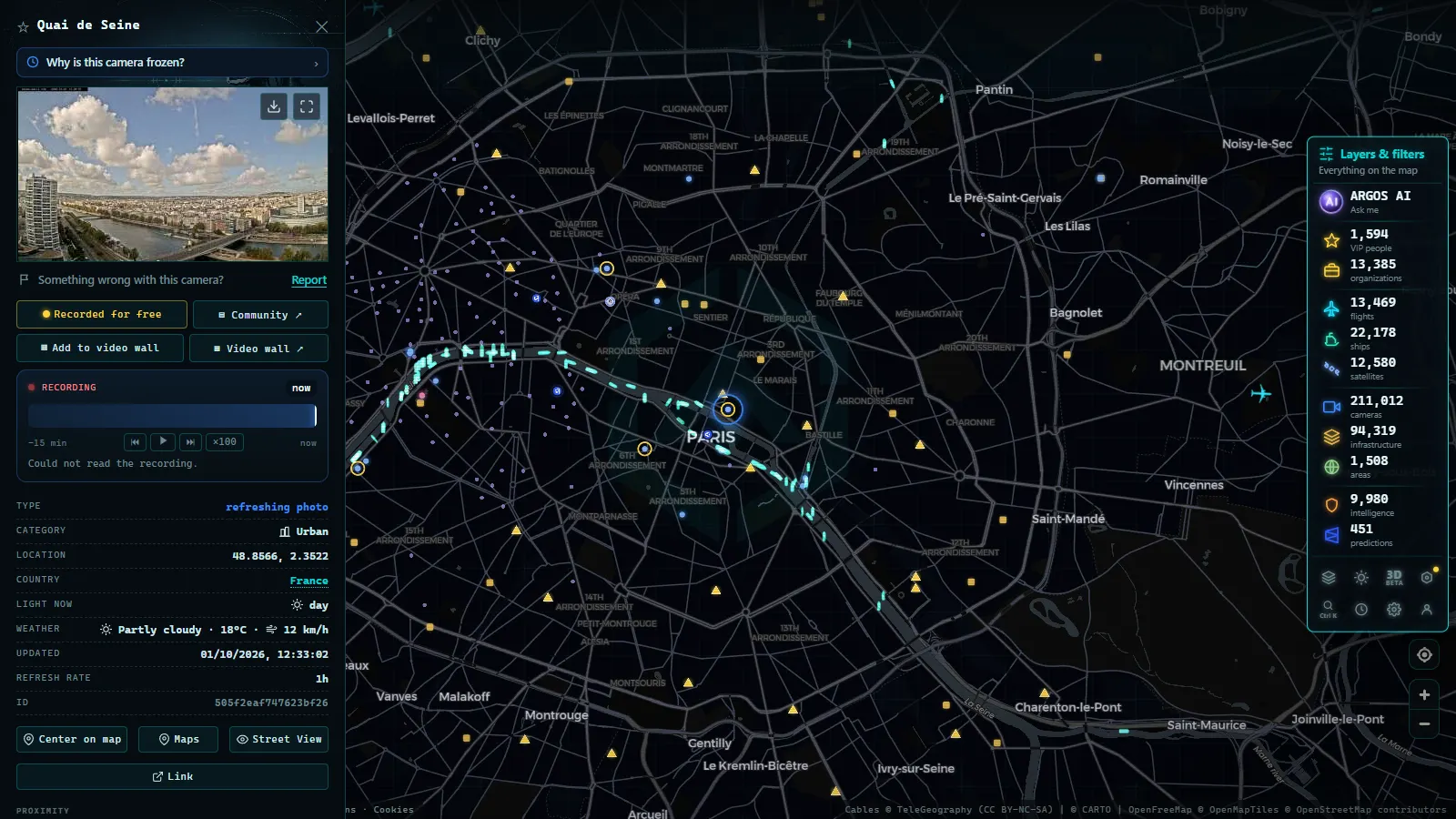Detail card of Quai de Seine (Urban) on the ARGOS ATLAS map