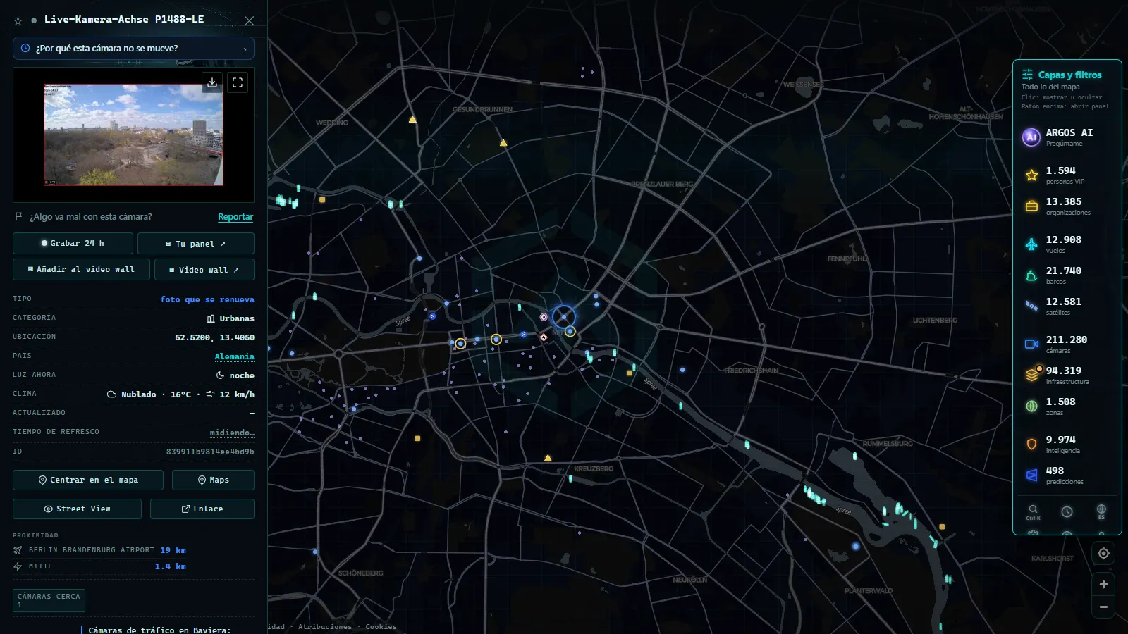 Ficha de Live-Kamera-Achse P1488-LE (Urbana) en el mapa de ARGOS ATLAS