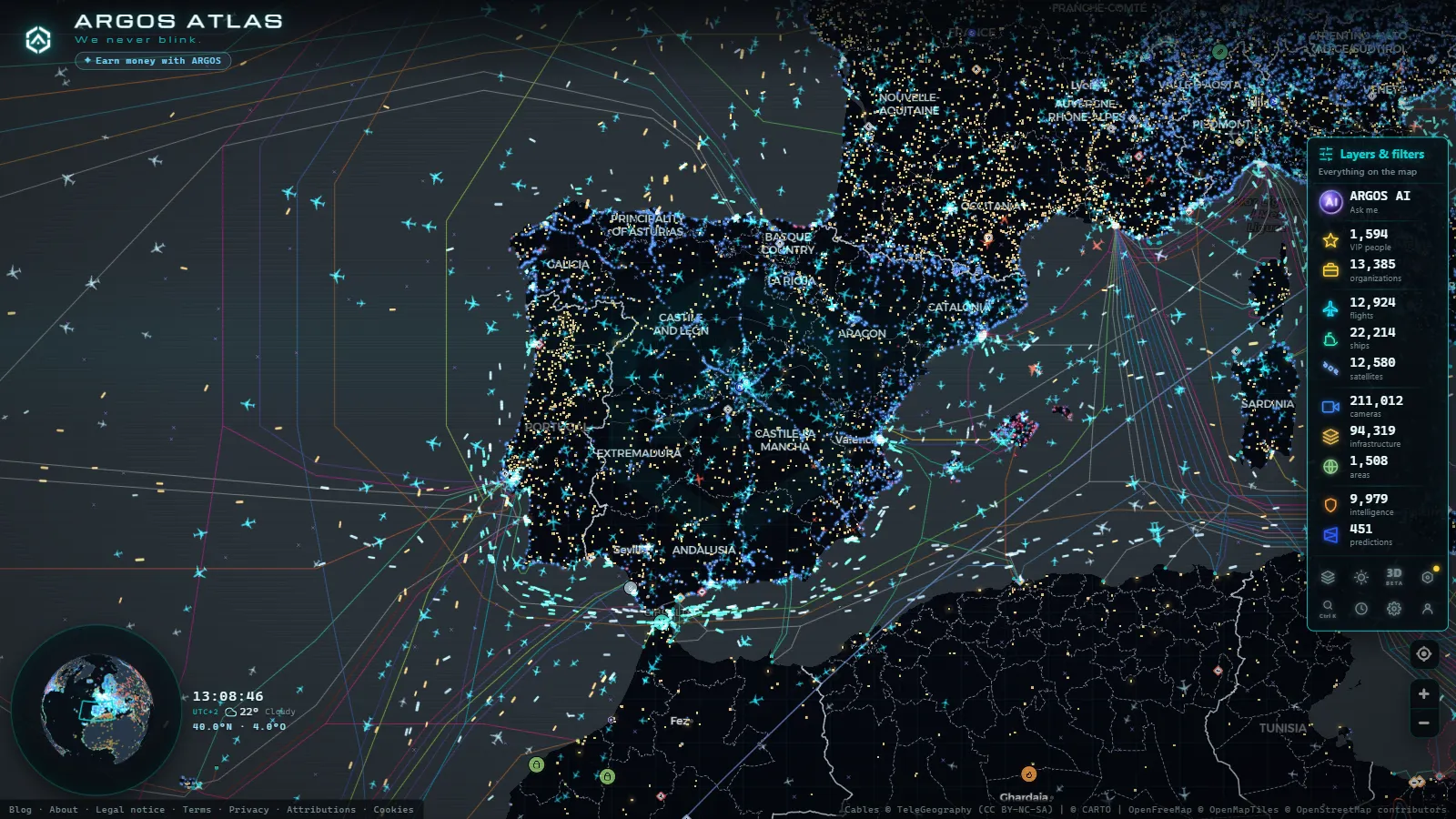 The ARGOS ATLAS live map over Spain
