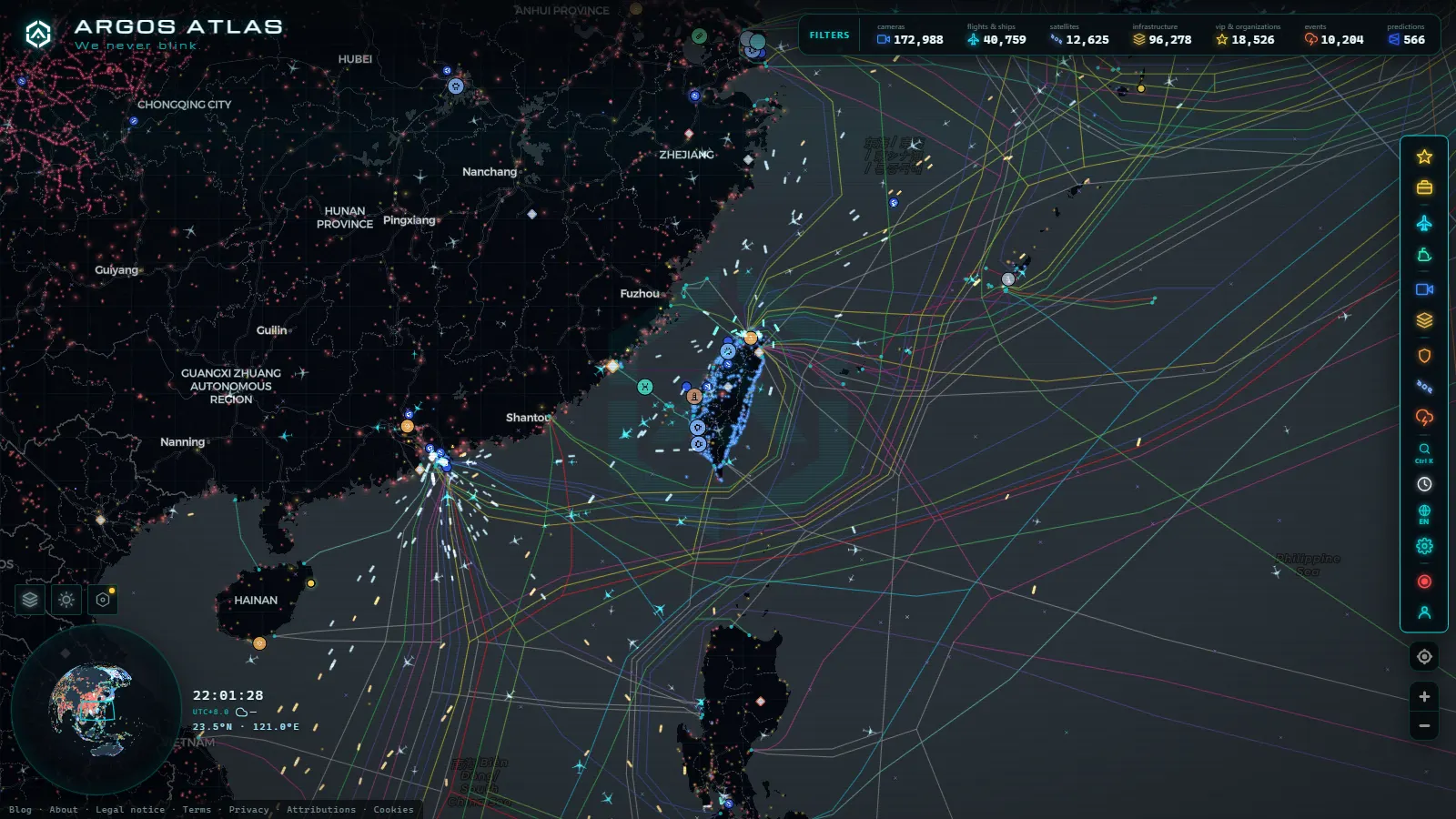 The ARGOS ATLAS live map over Taiwan