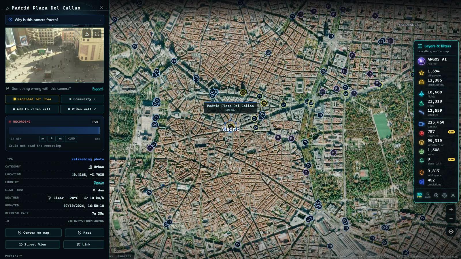 Detail card of a traffic camera in ARGOS ATLAS