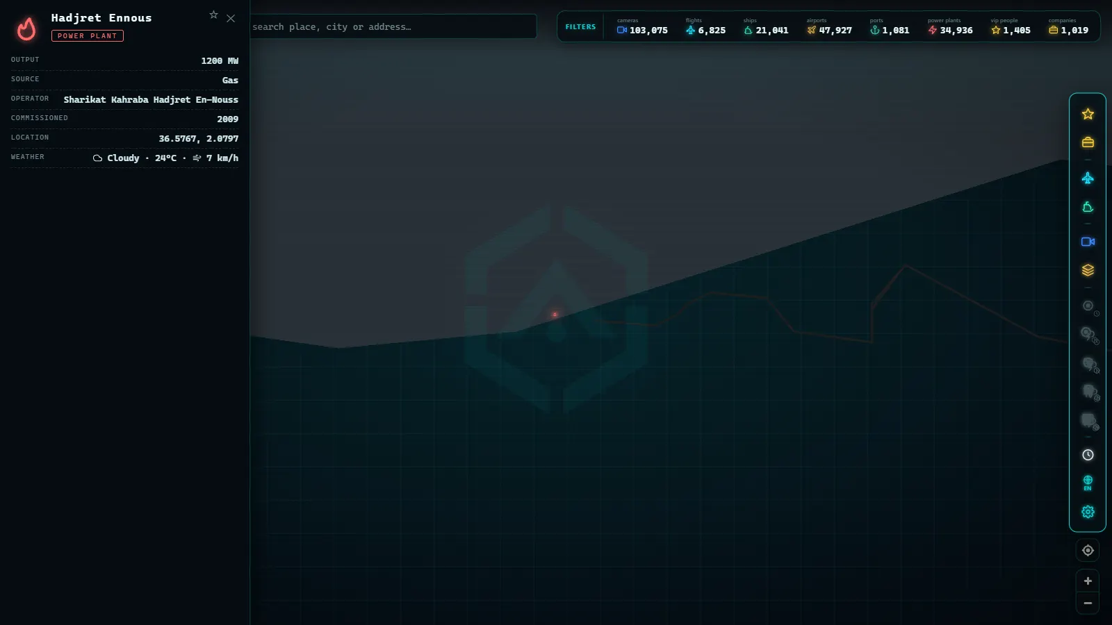 Detail card of a power plant in ARGOS ATLAS