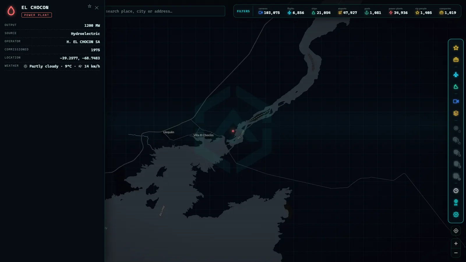 Detail card of a power plant in ARGOS ATLAS