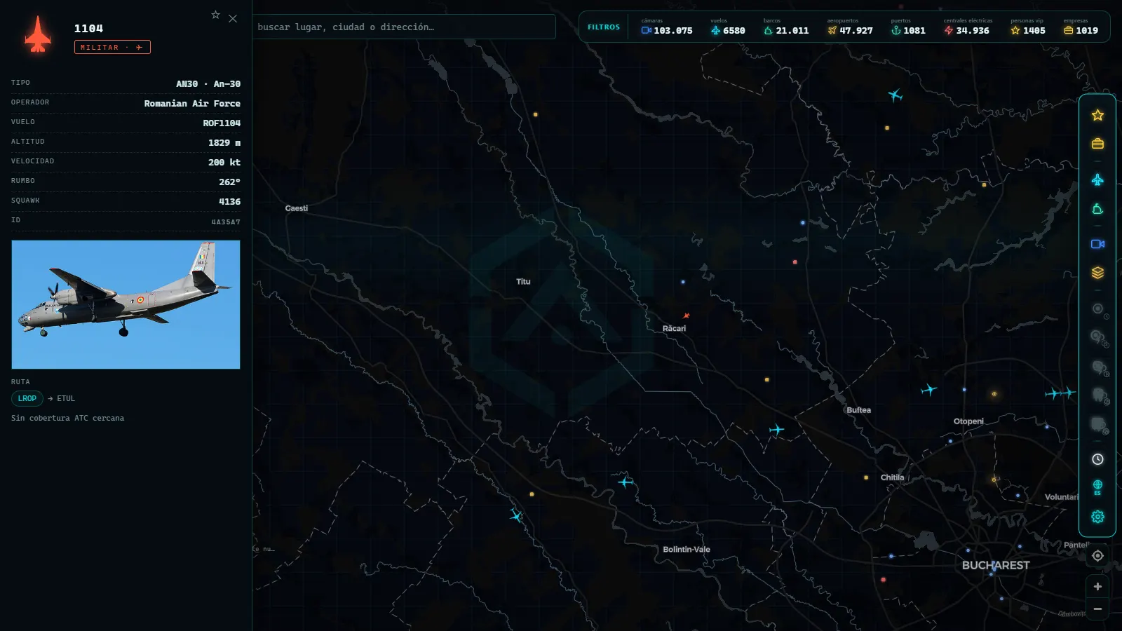 Ficha de un vuelo en directo en ARGOS ATLAS