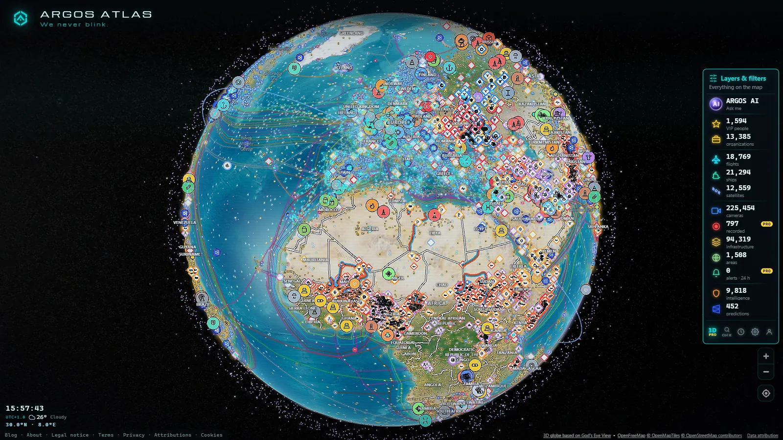 Geolocated prediction markets over the world in ARGOS ATLAS