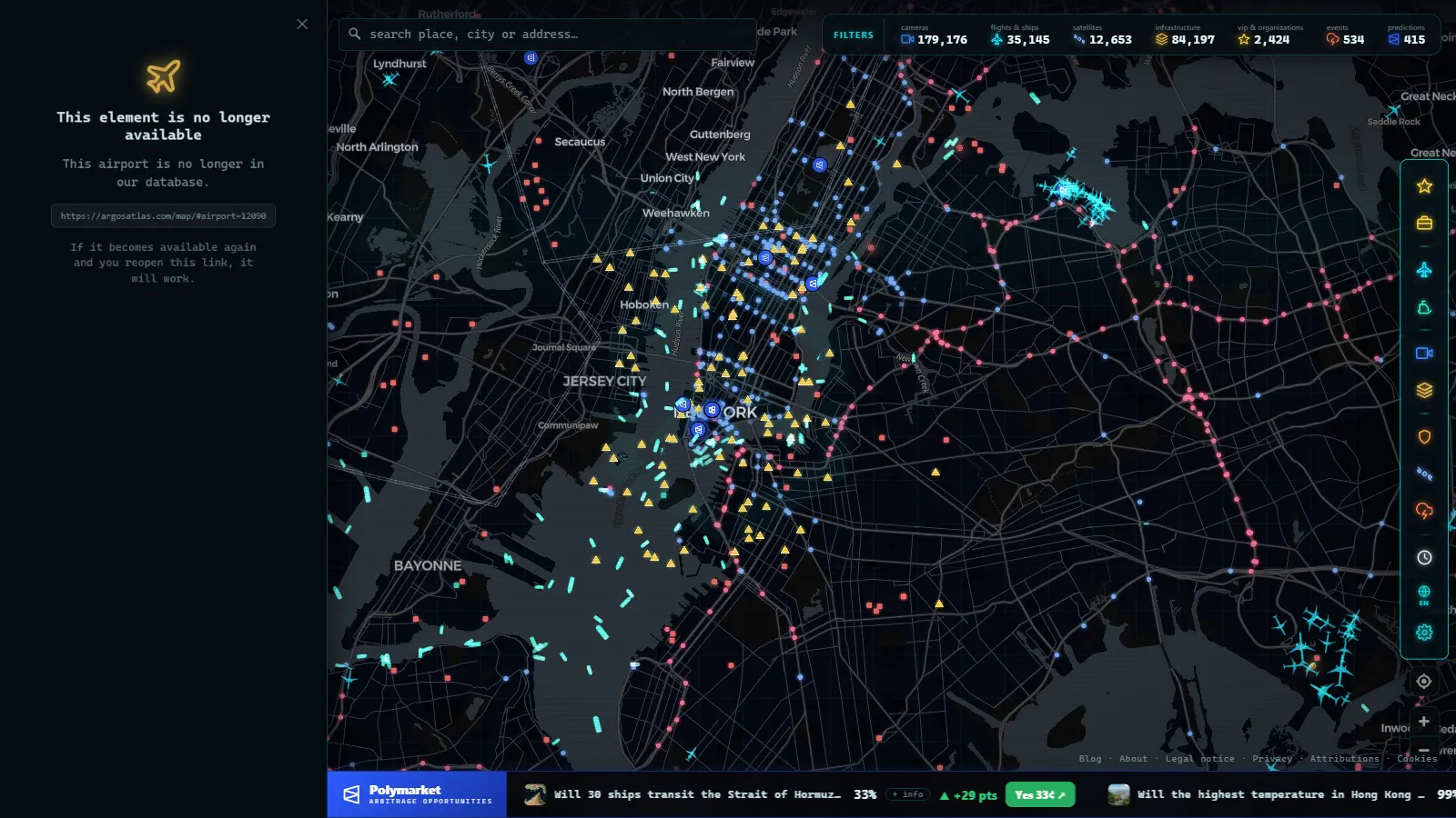 Geolocated prediction markets over New York in ARGOS ATLAS