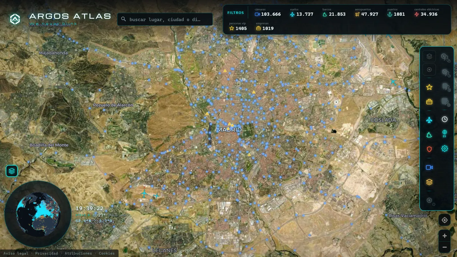 Modo satélite sobre Madrid en ARGOS ATLAS