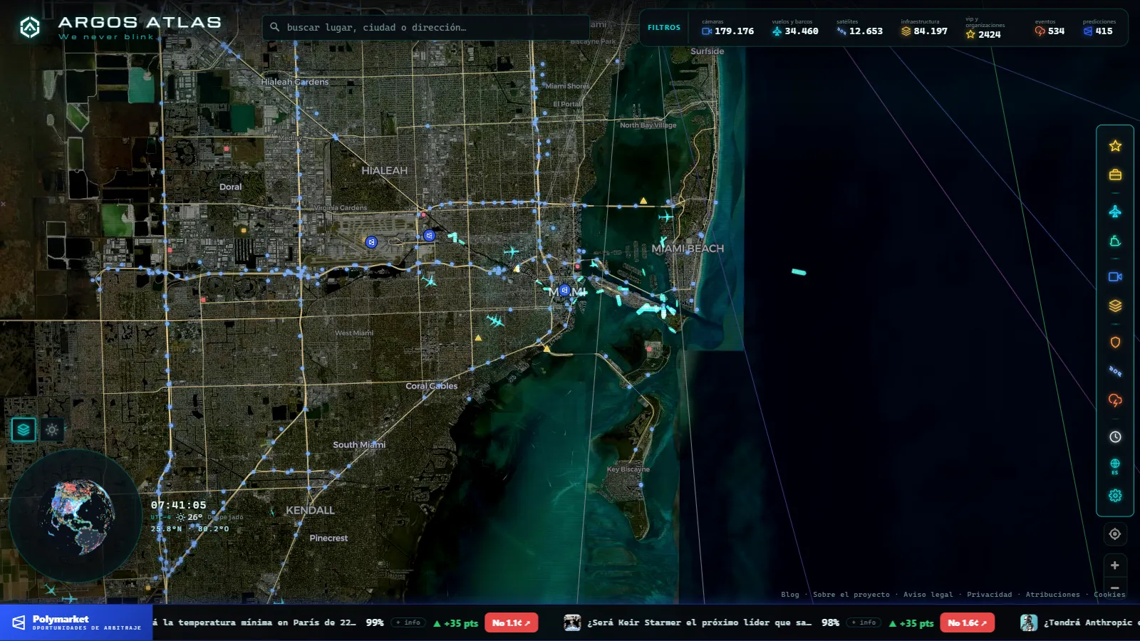 Modo satélite sobre Miami en ARGOS ATLAS