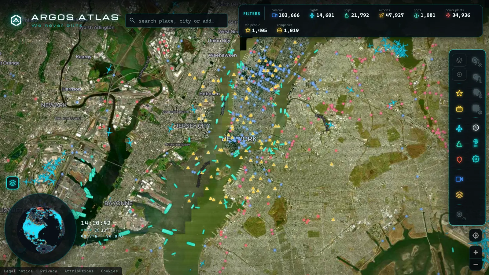 Satellite mode over New York in ARGOS ATLAS