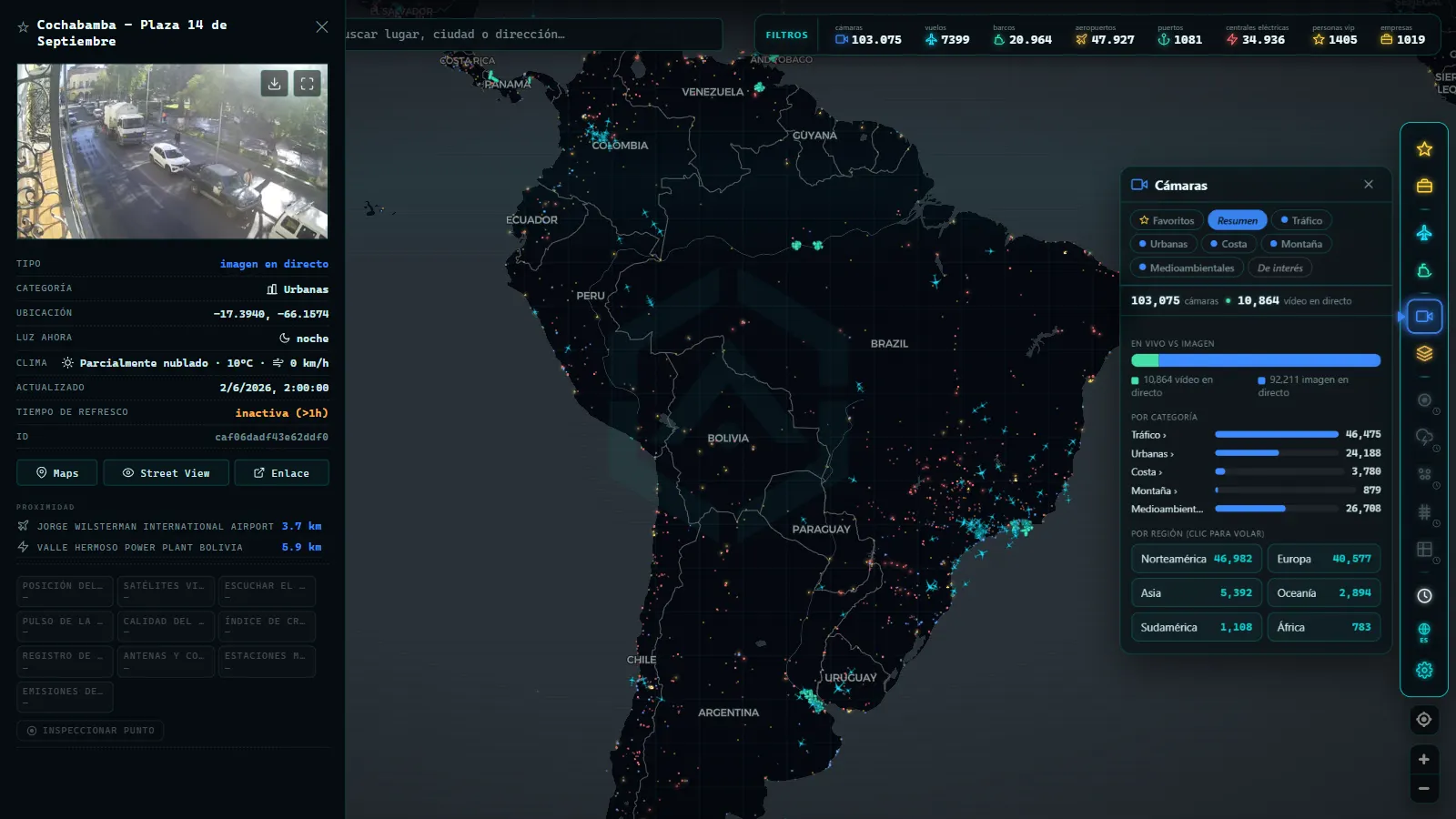 ARGOS ATLAS con la ficha, el panel de cámaras y los filtros abiertos a la vez