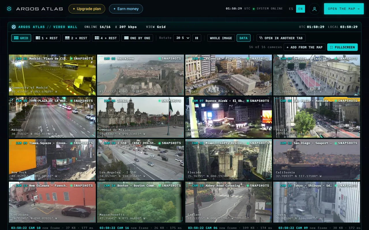 The video wall of Your Dashboard with sixteen live cameras
