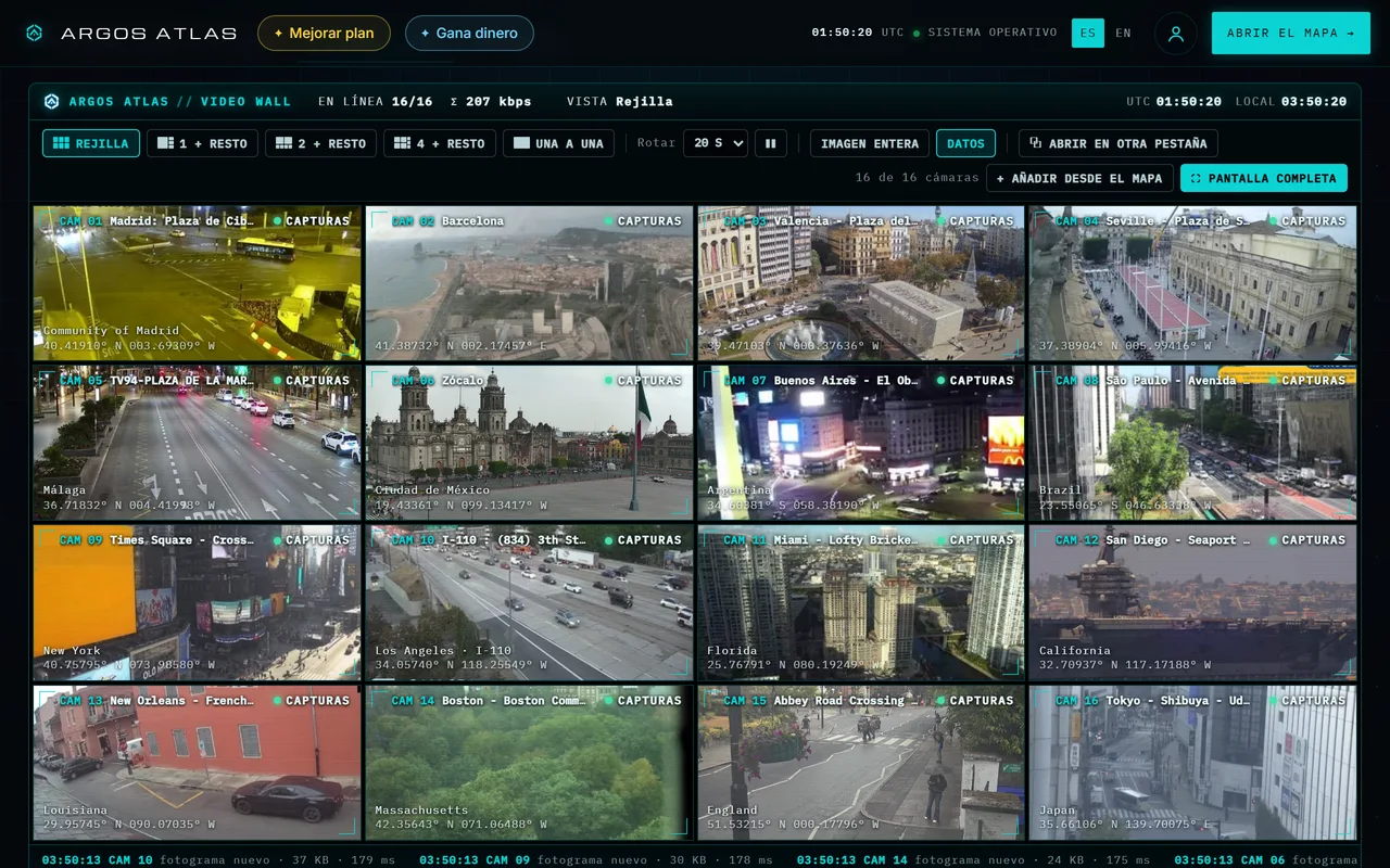 El video wall de Tu panel con dieciséis cámaras en directo